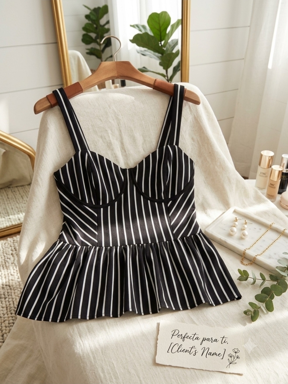 Express Black and White Striped Peplum Cami
